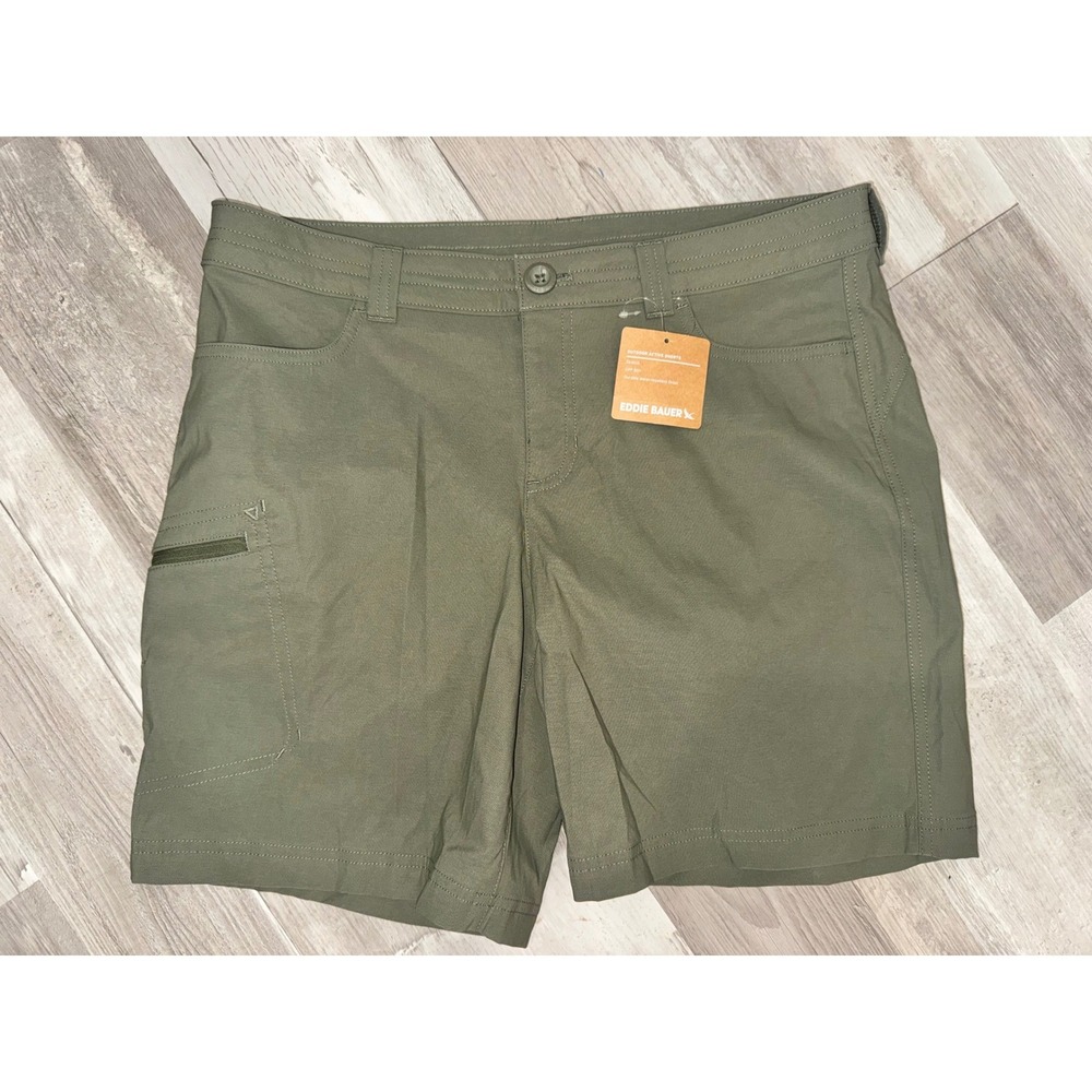 Eddie Bauer Outdoor Active Shorts Women 8 Olive Green Stretch UPF 50+ DWR New